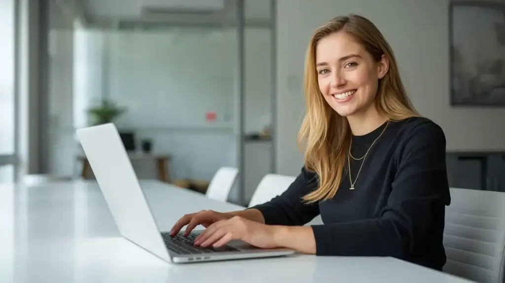 jeune-femme-qui-utilise-le-logiciel-word-avec-le-sourire-au-travail-et-qui-écrit-un-texte