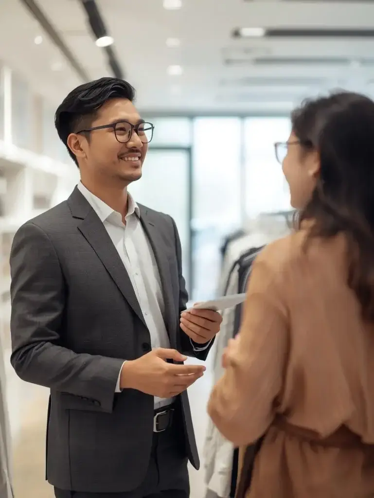 un vendeur avec un client en train de le conseiller