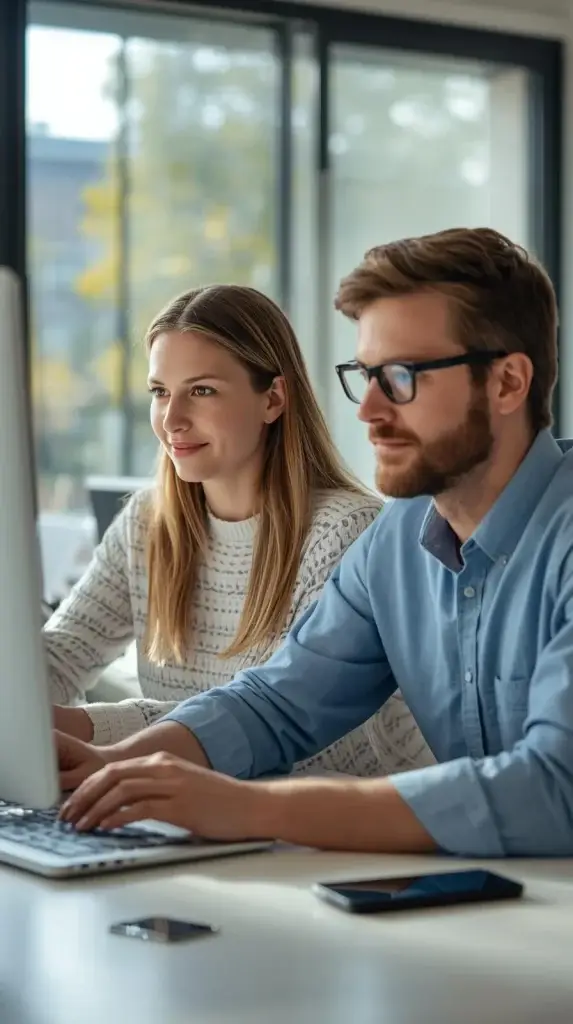 langage de programmation python sur ordinateur formation adulte femme et homme de deux personnes je veux une image réelle qui est lumineuse